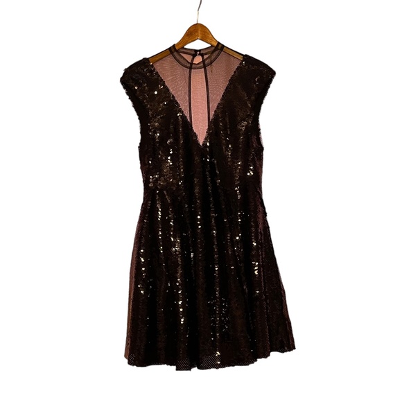 Free People Til Dawn Sequin Sparkle Mini Fit and Flare Skater Dress Size XS - Picture 1 of 6